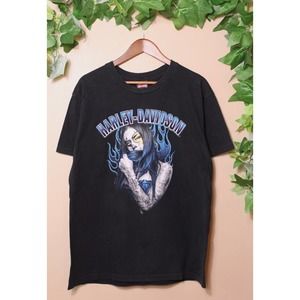 VINTAGE HARLEY DAVIDSON MOTORCYCLE DOUBLE SIDED TATTED GIRL MENS SIZE LARGE TEE